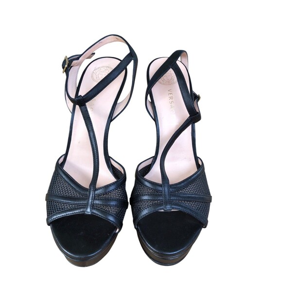 Versace Black Leather T-Strap Platform Sandals Size 40/9.5 US Nwot & No Box - Picture 9 of 10